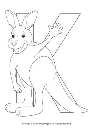 K is for Kangaroo Colouring Page