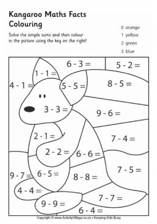 Kangaroo Maths Facts Colouring Page