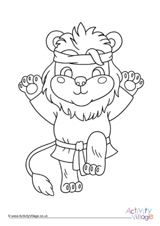 Karate Lion Colouring Page 1