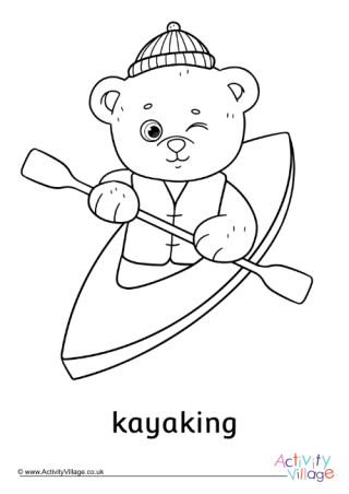 Kayaking Teddy Bear Colouring Page