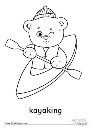 Kayaking Teddy Bear Colouring Page