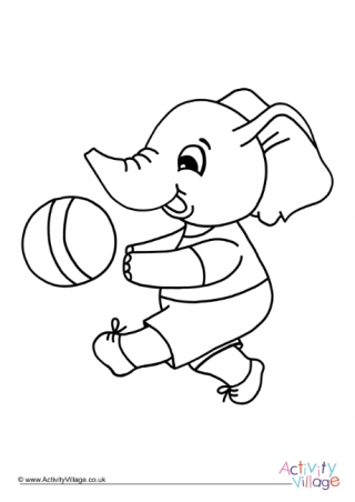 Kicking A Ball Elephant Colouring Page 1