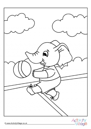 Kicking A Ball Elephant Colouring Page 2