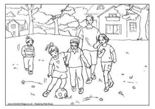 Kicking a Ball with Dad Colouring Page