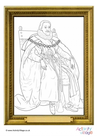 King James I Portrait Colouring Page