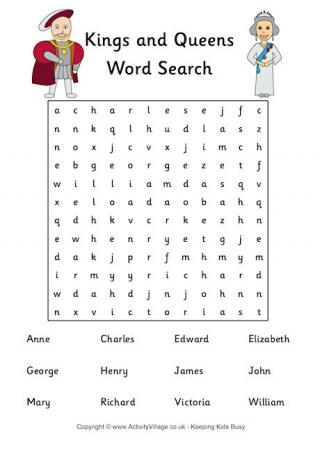 Kings and Queens Word Search