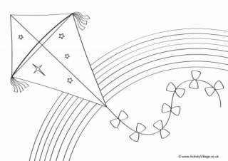 Kite Flying Colouring Page