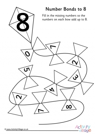 Kite Number Bonds to 8 Worksheet