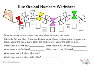 Kite Ordinal Numbers Worksheet