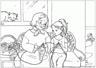 Knitting with Grandma Colouring Page