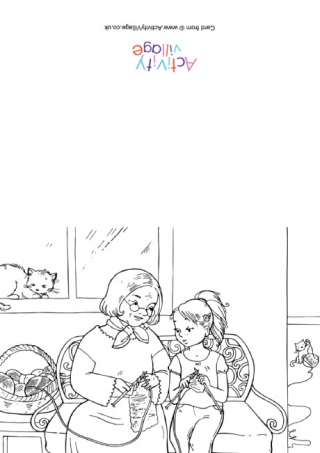 Knitting with Granny Colouring Card