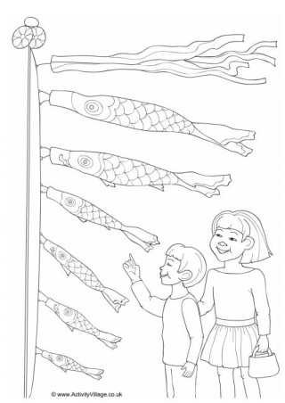 Koinobori Kites Colouring Page