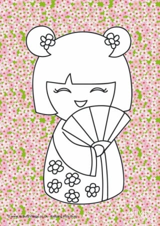 Kokeshi Doll Colour Pop Colouring Page 1