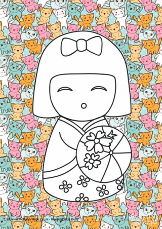 Kokeshi Doll Colour Pop Colouring Page 5