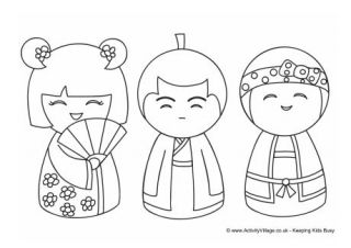 Kokeshi Dolls Colouring Page 1