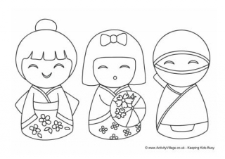 Kokeshi Dolls Colouring Page 2