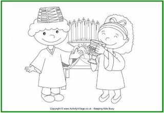 Kwanzaa Colouring Page - Kids Drinking from a Unity Cup