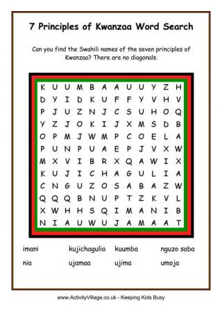 Kwanzaa Principles Word Search