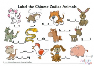 Label the Chinese Zodiac Animals