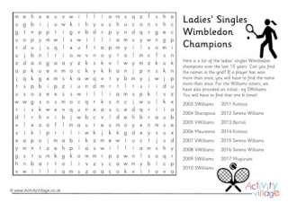 Ladies' Singles Wimbledon Champions Word Search