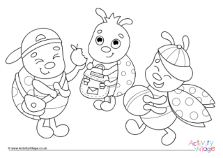 Ladybirds in the playground colouring page