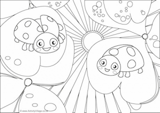 Ladybirds Scene Colouring Page
