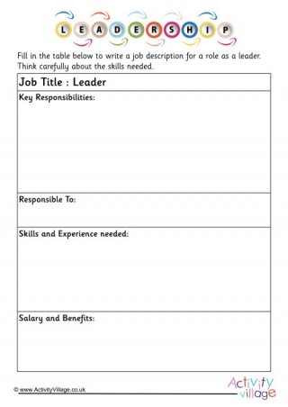 Leader Job Description Worksheet