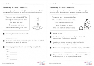 Learning about Limericks Worksheets