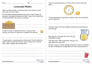 Lemonade Maths Worksheet