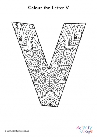 Letter V Mandala Colouring Page