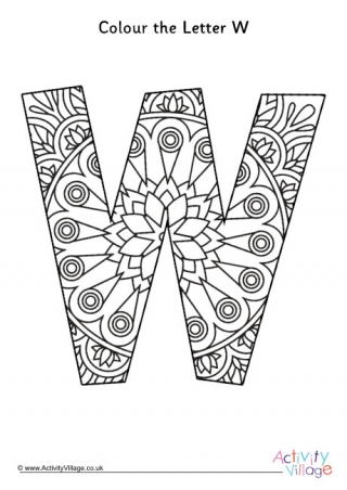 Letter W Mandala Colouring Page