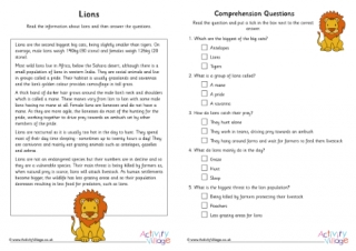 Lion Comprehension Multiple Choice 