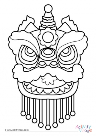 Lion Dance Mask Colouring Page