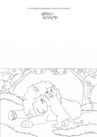 Lions Scene Colouring Card