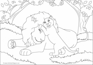 Lions Scene Colouring Page