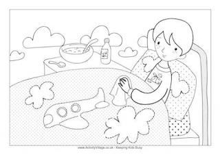 Little Boy in Bed Sick Colouring Page