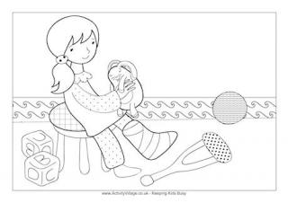 Little Girl with Broken Leg Colouring Page