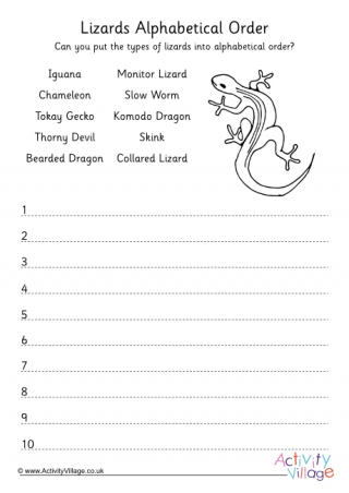 Lizards Alphabetical Order