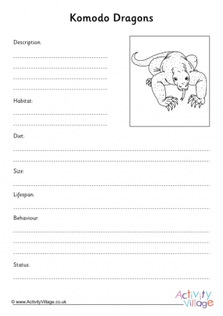 Lizards: Komodo Dragon Fact Finding Worksheet