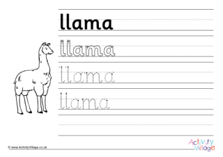 Llama Handwriting Worksheet