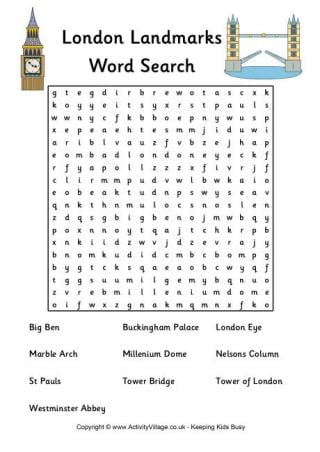 London Landmarks Word Search