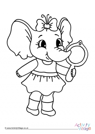 Looking In The Mirror Elephant Colouring Page