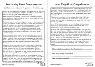 Louisa May Alcott Comprehension