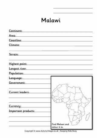 Malawi Fact Worksheet