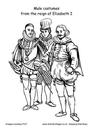 Male Costumes Reign of Elizabeth I Colouring Page