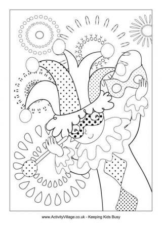 Mardi Gras Jester Colouring Page