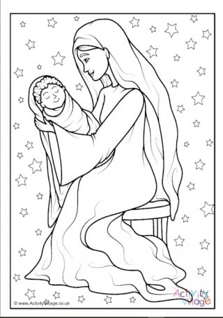 Mary and Jesus Colouring Page