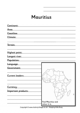 Mauritius Fact Worksheet