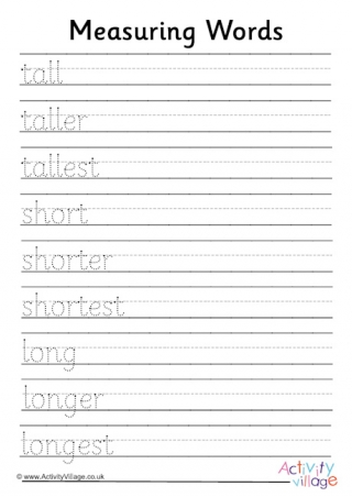 Measuring Words Handwriting Worksheet 1
