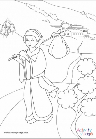 Meng Jiangnu Weeps - Colouring Page 1